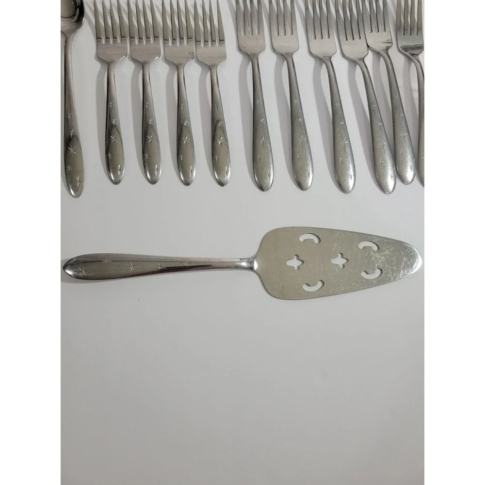 Marcrest Atomic Starburst Flatware 28 pieces Stainless Silver Incomplete